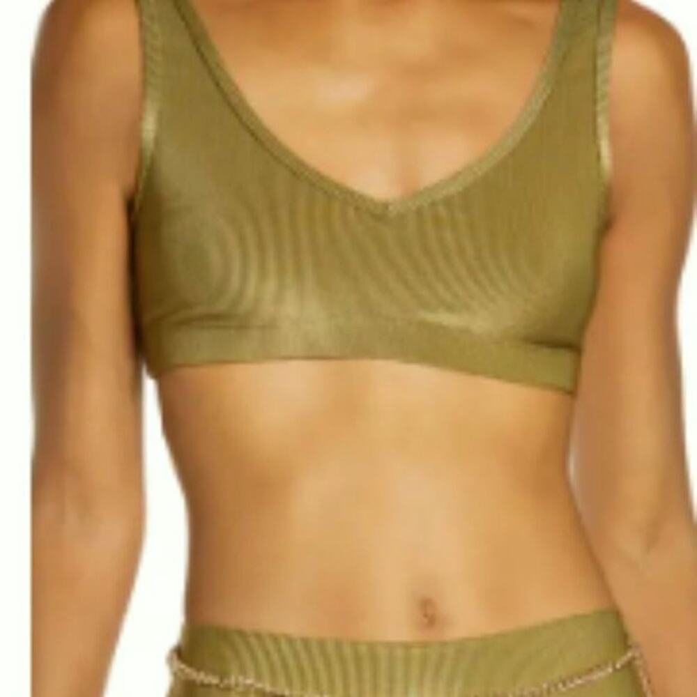 WeWoreWhat V Neck Sports Bra Olive Green M